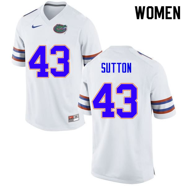 NCAA Florida Gators Nicolas Sutton Women's #43 Nike White Stitched Authentic College Football Jersey YYZ7864UL